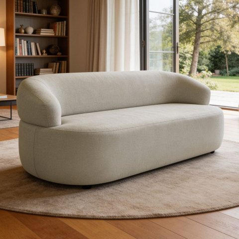 Sofá 3 Lugares Orgânico Sala de Estar Living 170cm Carmen F04 Bouclê Bege - Lyam Decor