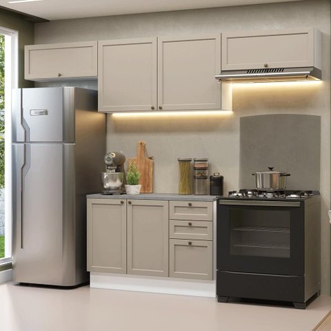 Armário de Cozinha Completa 280 Cm Branco/crema Vik Madesa 01