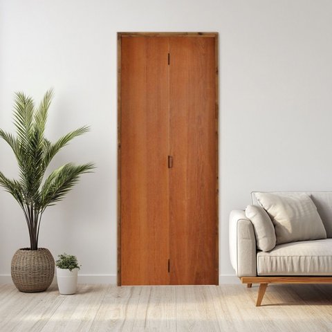Kit Porta de Madeira Camarão 210x82cm Batente 11cm Rodam Abertura Direita
