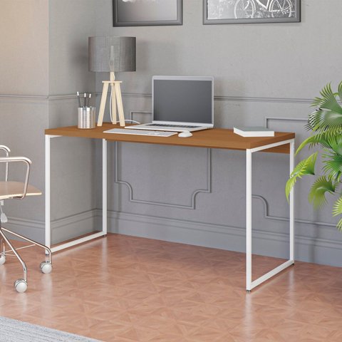 Mesa de Escritório Escrivaninha Secretaria 136cm Industrial Canela e Branco Marrom
