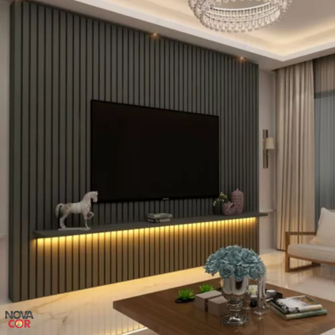 Papel de Parede Adesivo Madeira Ripada Preta Decorativo Autocolante Lavável