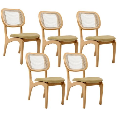 Kit 5 Cadeiras para Sala de Jantar Cozinha Estofada e Tela Mariah L02 Couríssimo Fendi - Lyam Decor