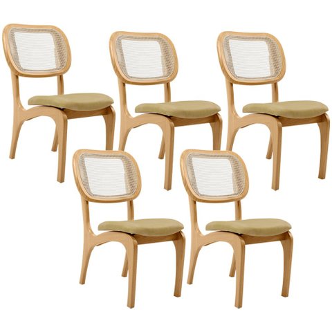 Kit 5 Cadeiras para Sala de Jantar Cozinha Estofada e Tela Mariah L02 Couríssimo Fendi - Lyam Decor