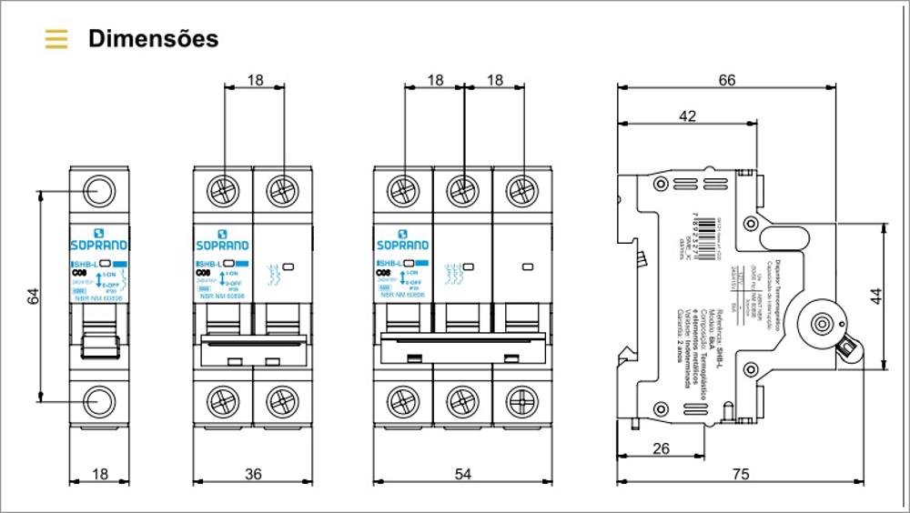 Disjuntor Din Tripolar Shb3 L 63a 6ka Soprano - 3