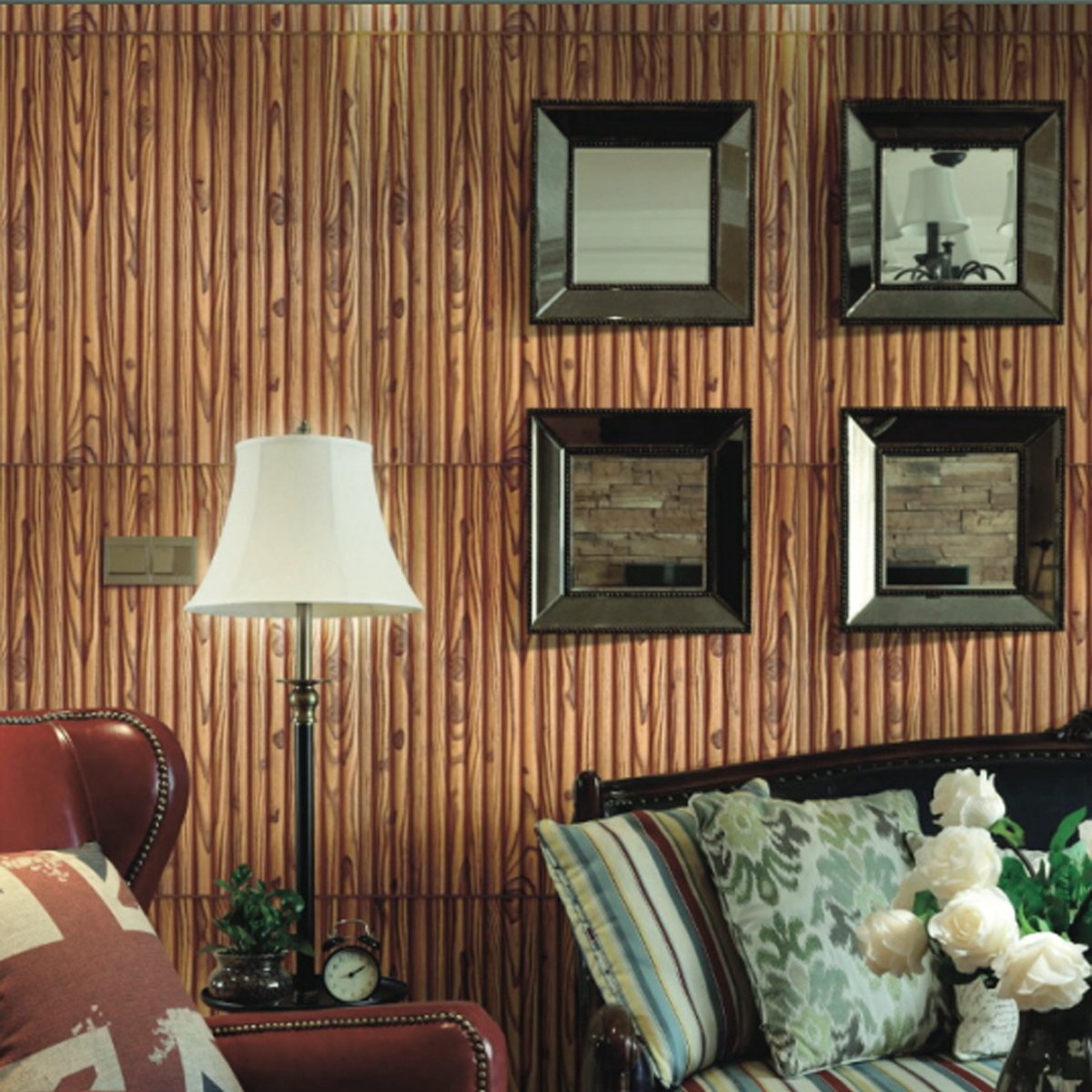 Kit Com 10 Painel 3D Adesivo Ripa de Madeira 70x70 - 1