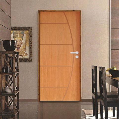 Kit Porta de Madeira 210x72cm Batente 11cm Fechadura Rolete Belissima 6 Rodam Abertura Direita Marro