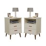 Conjunto 2 Mesas de Cabeceira Itália com 2 Gavetas Pés em Formato Retrô - Off White - 1