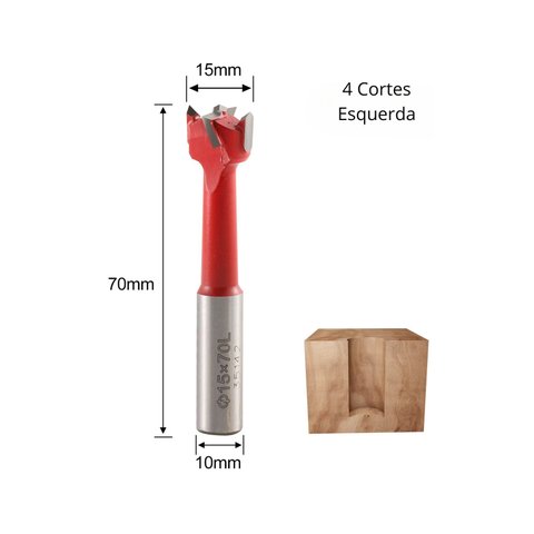 Broca Forstner Profissional Sentido Esquerda - Furo Não Passante - Haste 10mm para Cnc e Furadeira M