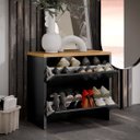 Ver imagem 4 de Sapateira Banco Organizadora 2 Portas Basculantes Mel - Preto / Freijó