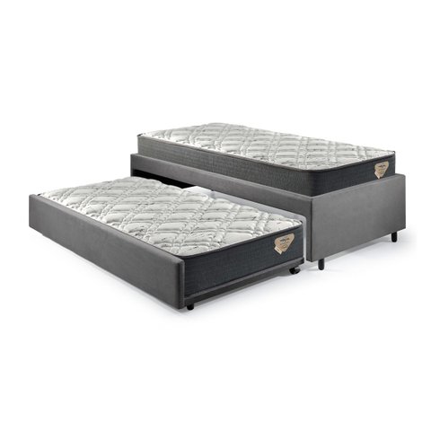 Bicama Box Solteirão 96x203 Suede Cinza com Dois Colchões Adapto Molas Ensacadas Ecoflex