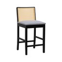 Ver imagem 1 de Banqueta Média Pérola Madeira Maciça com Telinha c/ 62cm Altura - Preto Assento Estofado Linho Cinza