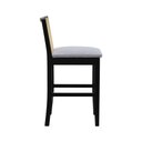Ver imagem 5 de Banqueta Média Pérola Madeira Maciça com Telinha c/ 62cm Altura - Preto Assento Estofado Linho Cinza