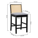 Ver imagem 2 de Banqueta Média Pérola Madeira Maciça com Telinha c/ 62cm Altura - Preto Assento Estofado Linho Cinza