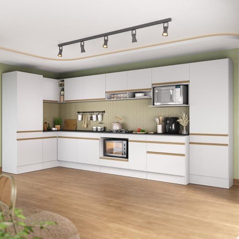 Cozinha Modulada Completa Canto 409cm com Rodapé e Balcão para Cooktop Veneza Multimóveis Mp2304