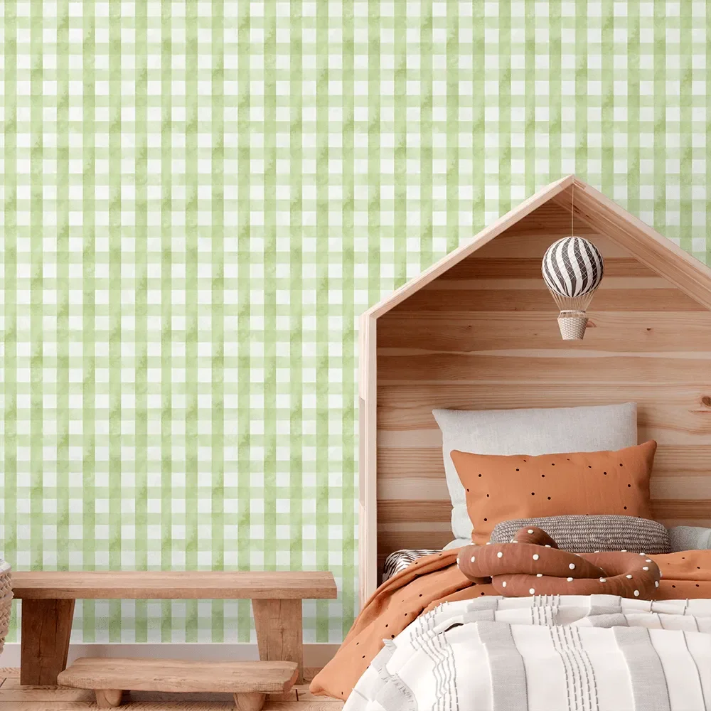 Papel de Parede Adesivo Xadrez Verde Oliva Lavável Fosco 10m