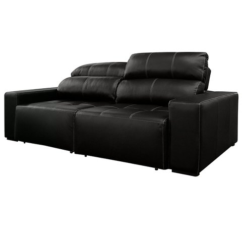 Sofá de Couro 2 Lugares Alabama 250cm USB M06 Cor Preto 450 - ADJ DECOR SOFÁ 2 LUGARES 3 LUGARES COU