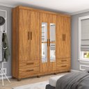 Ver imagem 1 de Guarda-Roupa 6 Portas 4 Gavetas com Espelho e Pés Genova Marrom/Cinamomo
