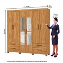 Ver imagem 3 de Guarda-Roupa 6 Portas 4 Gavetas com Espelho e Pés Genova Marrom/Cinamomo