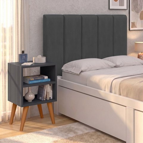 Cabeceira Solteiro Modular 5 Módulos com Mesa de Cabeceira Melissa Moderna
