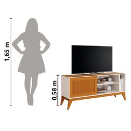 Rack Bancada Para Tv Até  55  Polegadas Aruba Com  Impressão 3D Ripado Off White  Cedro  EDN - 6