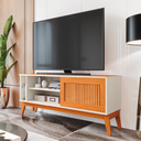 Ver imagem 2 de Rack Bancada Para Tv Até  55  Polegadas Aruba Com  Impressão 3D Ripado Off White  Cedro  EDN