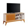 Rack Bancada Para Tv Até  55  Polegadas Aruba Com  Impressão 3D Ripado Off White  Cedro  EDN - 1
