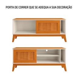 Rack Bancada Para Tv Até  55  Polegadas Aruba Com  Impressão 3D Ripado Off White  Cedro  EDN - 5