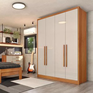 Guarda-roupa Solteiro Dinamarca 4 Portas e 2 Gavetas Cinamomo
