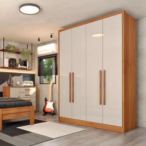 Guarda-roupa Solteiro Dinamarca 4 Portas e 2 Gavetas Cinamomo