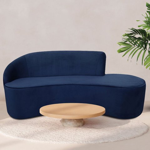 Sofá Curvo 03 Lugares 210cm Eron Braço Direito Veludo Azul Marinho - Nexta Casa