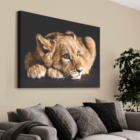 Quadro Decorativo em Canvas Filhote do Predador TaColado Moldura Flutuante 4,5cm Freijó 120 x 80cm
