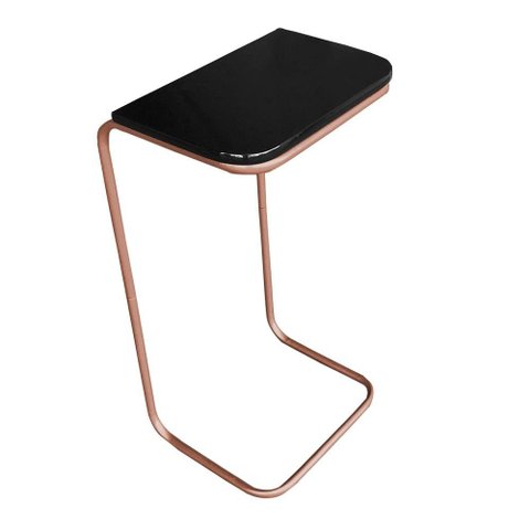 Mesa Lateral Tampo Preto P/ Sofá Base Metálica Bronze
