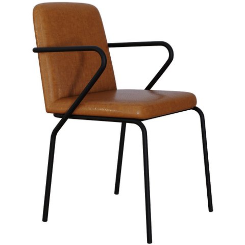 Cadeira Estofada para Sala de Jantar com Braço Loft Preto C01 Courino Caramelo - Lyam Decor