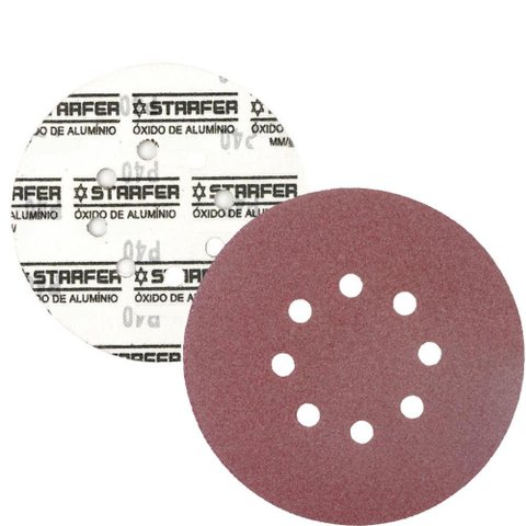 Kit 10 Disco de Lixa Velcro Vermelho Pluma 8 Furos 180mm Grão 80 - Starfer