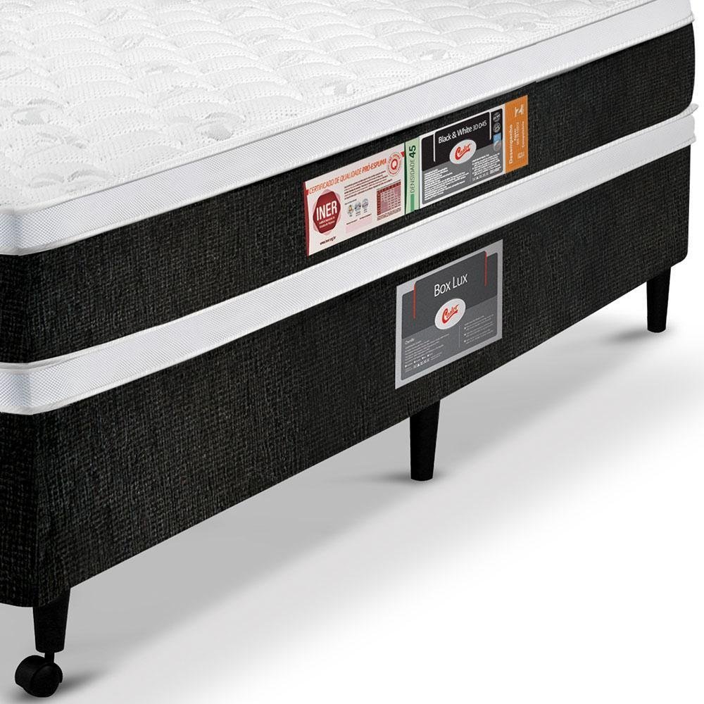 Cama Box Com Colch O Solteiro Espuma D Black White Air One Face Castor Madeiramadeira