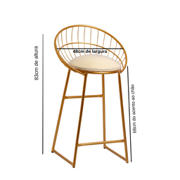 Banqueta Banco Paris Dourada com Acento na Cor Off White - 3