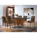 Ver imagem 1 de Sala de Jantar Mesa Evora 180 Mdf Vidro Canto Reto com 6 Cadeiras Grecia Rufato