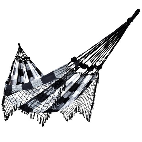 Rede de Dormir Casal Balanço de Algodão Reforçada 3,80m X 1,50m Varias Cores:preto com Branco Xadrez