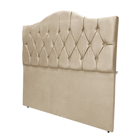 Cabeceira Cama Casal Botões Provençal Bege Suede com Pés 120cm Altura Rbl