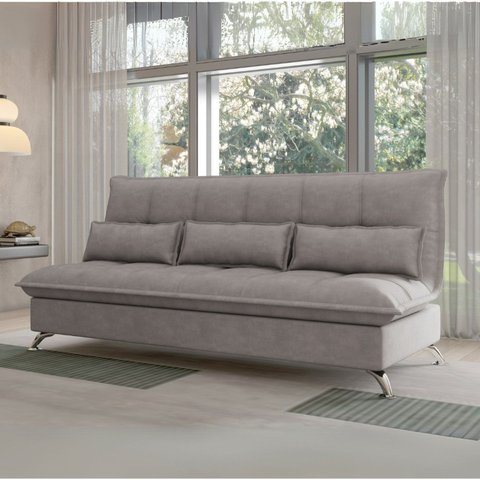 Sofá Cama para Sala de Estar Veludo Condessa Slim Cinza Castor