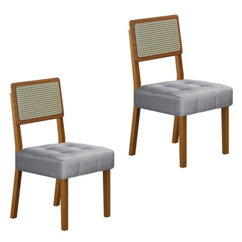 Kit de 2 Cadeiras para Sala de Jantar Pés em Madeira Maciça Liz Cinza/Cinamomo/Linho Prata