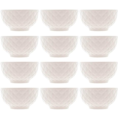 12 Tigelas de Porcelana Branca 280ml Bowls Lyor Diamond para Frutas Molhos Restaurante