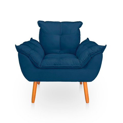 Poltrona Opala Azul Marinho Suede Decorativa para Sala Escritório Biselos-Decor