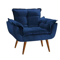 Poltrona Opala Azul Marinho Suede Decorativa para Sala Escritório Biselos-decor - 2