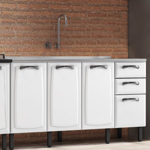 Balcão em Aço 160cm 4 Portas 2 Gavetas sem Tampo New Premium Itatiaia