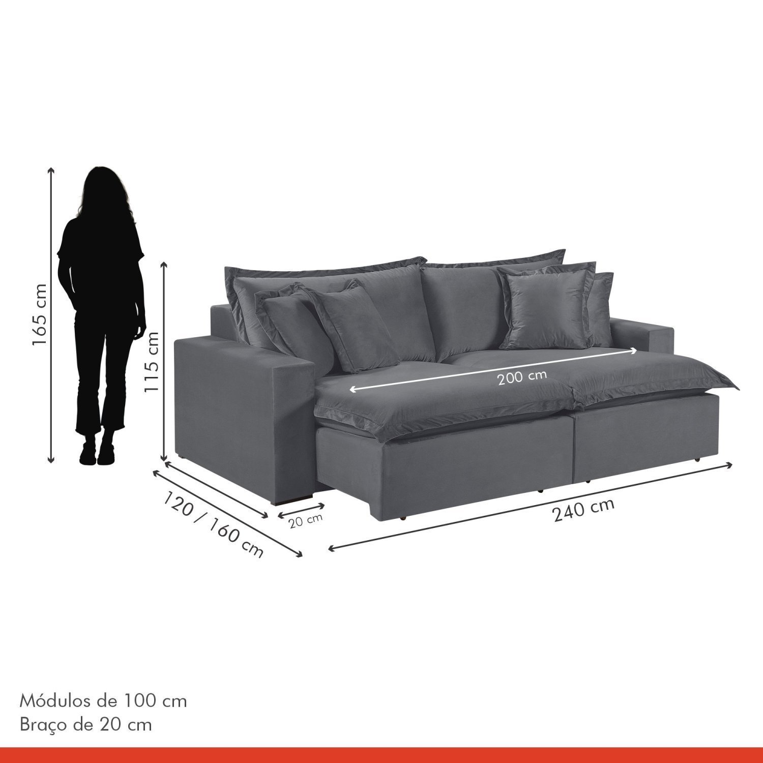 Sofá 3 Lugares Retrátil 240cm com Almofadas M145 - 3