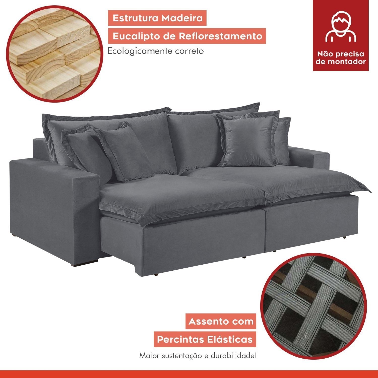 Sofá 3 Lugares Retrátil 240cm com Almofadas M145 - 7