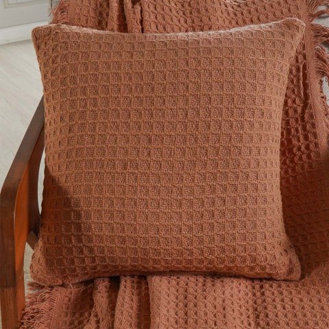 Capa de Almofada Decorativa Waffle 100% Algodão 45x45cm Terracota