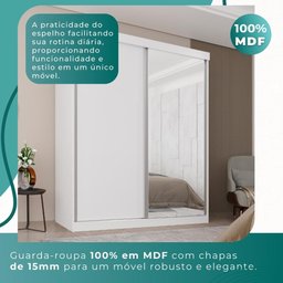 Guarda Roupa Solteiro 100% Mdf 2 Portas de Correr 3 Gavetas com Espelho Portugal - Mais Móveis - 5