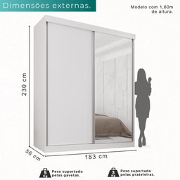 Guarda Roupa Solteiro 100% Mdf 2 Portas de Correr 3 Gavetas com Espelho Portugal - Mais Móveis - 3